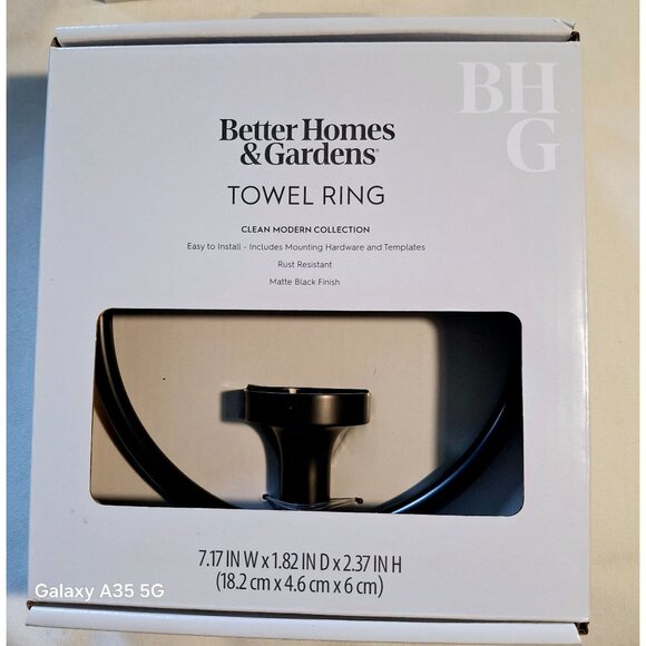 Better Homes & Gardens Clean Modern Towel Ring With Matte Black Finish Rust Resi - Picture 1 of 3